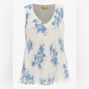 Women’s Phase Eight Luana Floral Blouse Pleated Blue White Floral UK 12 US 8